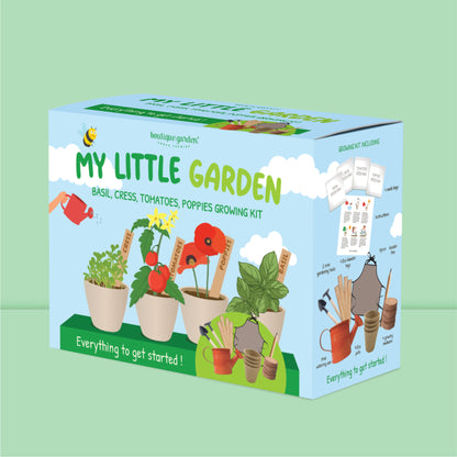Packaging coloré et illustré du coffret jardinage pour enfant, une excellente idée de cadeau.